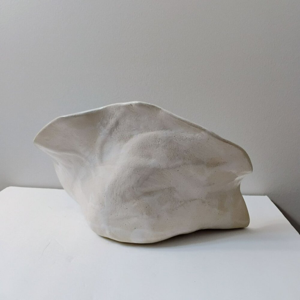 Handcrafted Art Pottery Flower Centerpiece Bowl, Decorative Ceramic White Pink - Picture 4 of 11